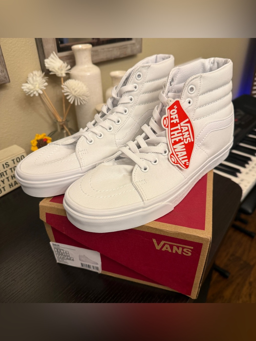 Vans Sk8-Hi White Canvas High Top Sneakers Mens 8.5 New